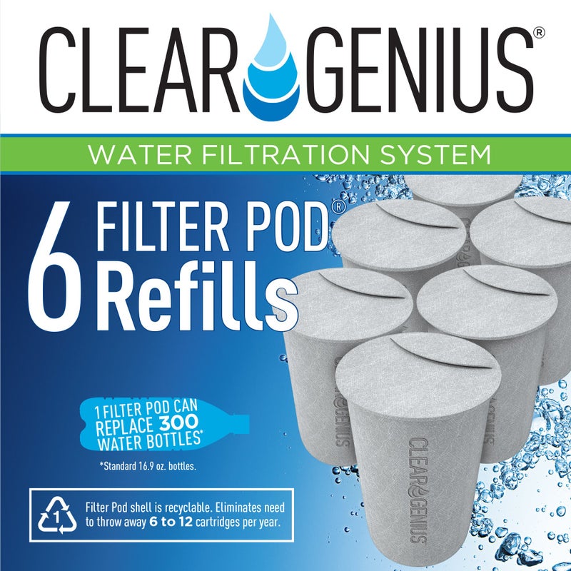 Clear Genius Filter Pod Refills (Pack-6) SR-6 | Water Filter Refill Pods for Reusable Cartridge | Sustainable Replacement Water Filters | Each Pod Lasts 2 Months, 40 Gallons BPA-Free - Image 2